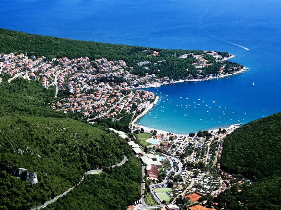 Labin - Rabac: Aerial view of Rabac bay