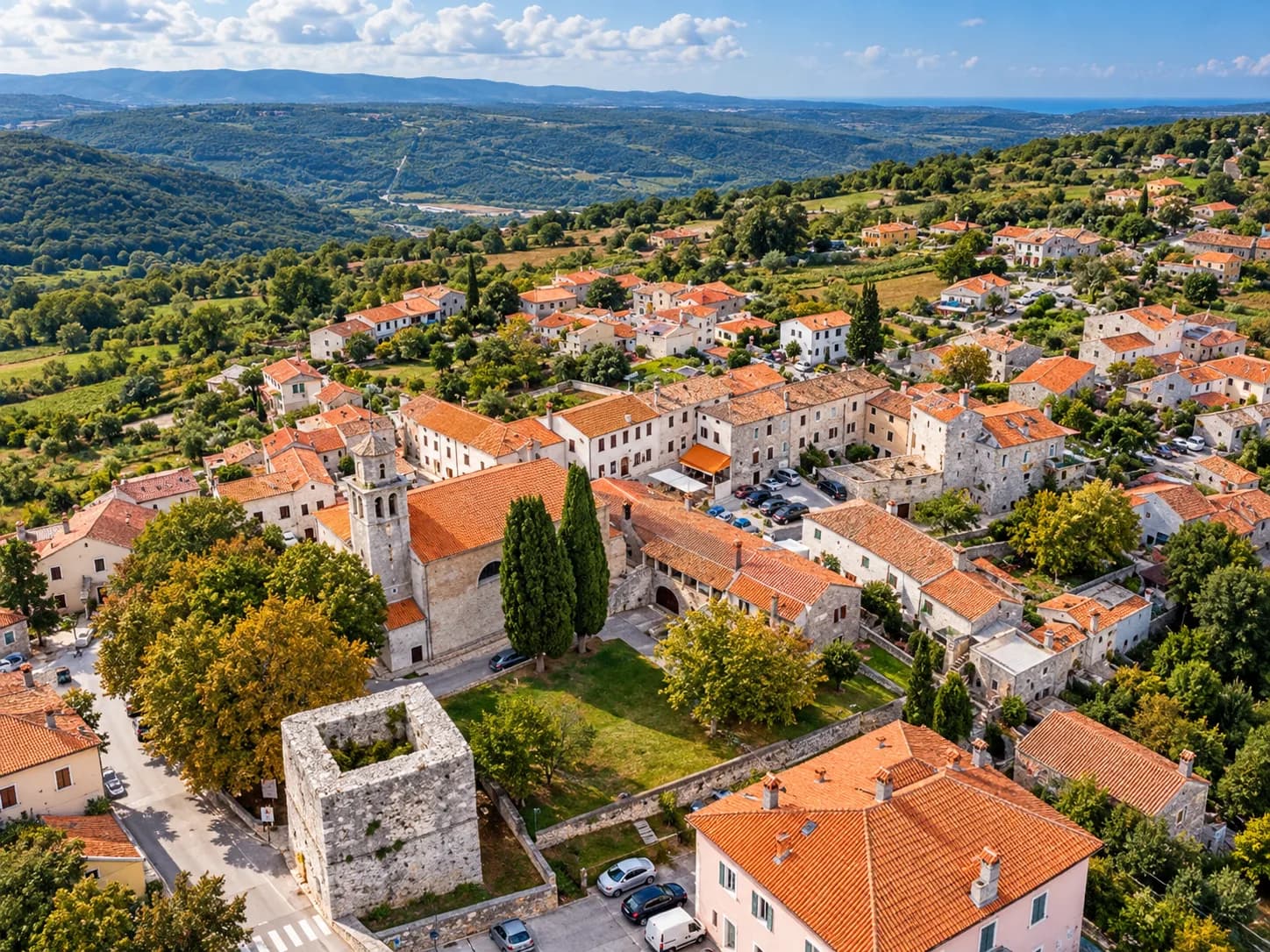 Marčana - Barban: Aerial view of hilltop Istrian village