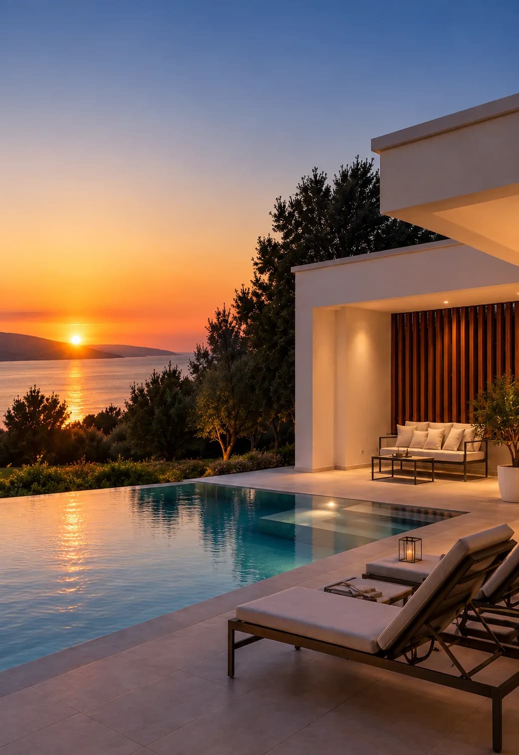 Villa infinity pool at sunset