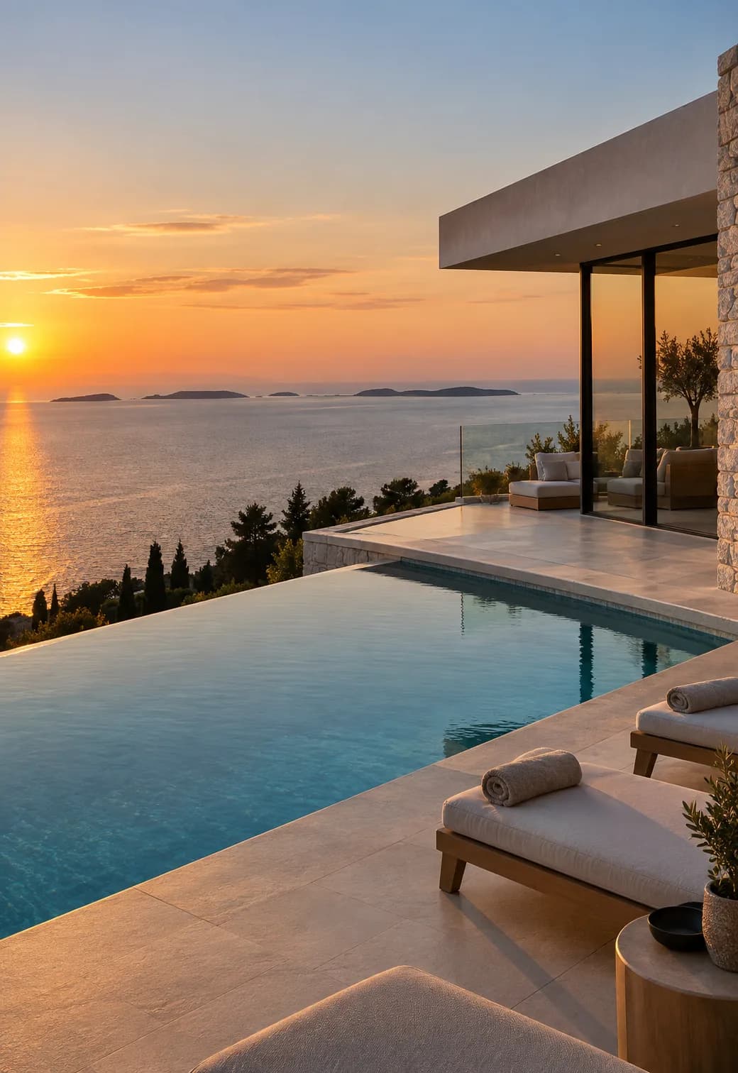 Villa infinity pool at sunset
